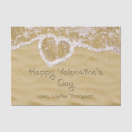 "Happy Valentine's Day" In Sand geschriebenes Herz Seidenpapier
