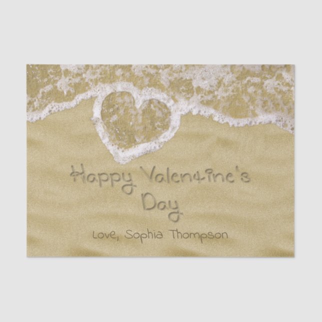 "Happy Valentine's Day" In Sand geschriebenes Herz Seidenpapier (Vorderseite)