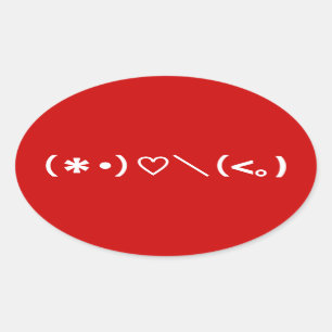 Happy Valentine's Day / Japanische Emoticons Ovaler Aufkleber