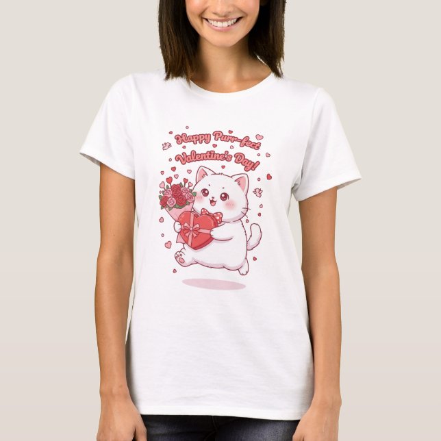 Happy Valentine's Day Kawaii Cat T-Shirt (Vorderseite)