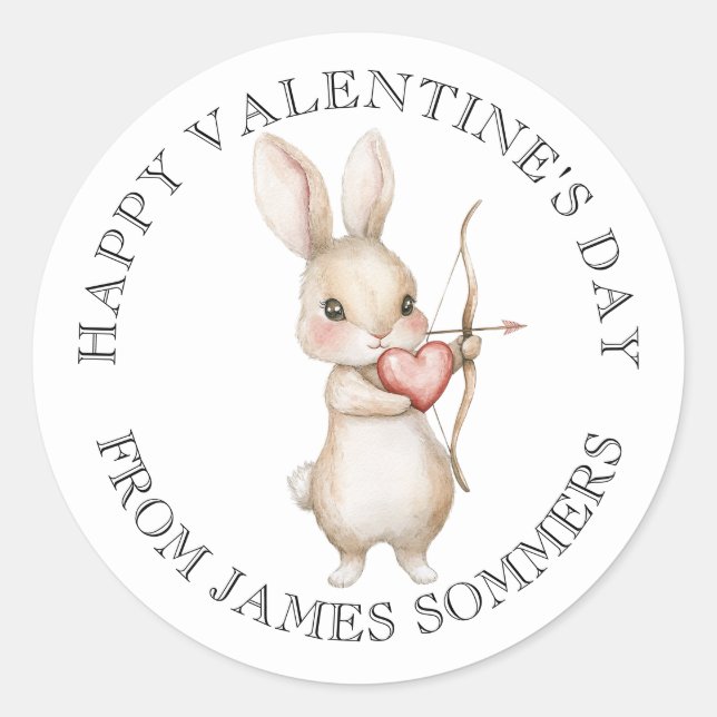 Happy Valentine's Day Kid's Watercolor Rabbit Runder Aufkleber (Vorderseite)