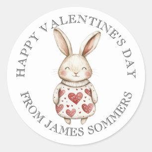 Happy Valentine's Day Kid's Watercolor Rabbit Runder Aufkleber