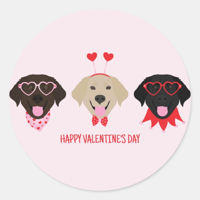 Happy Valentines Day Labrador Retriever Hunde Runder Aufkleber (Vorderseite)
