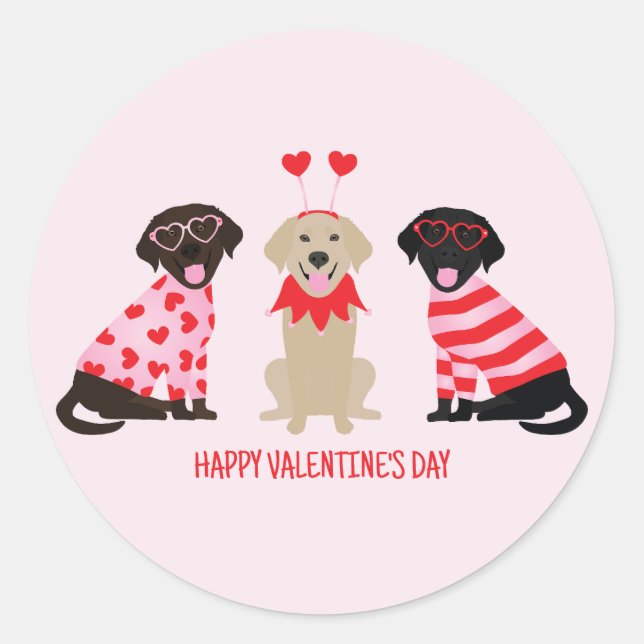 Happy Valentines Day Labrador Retriever Hunde Runder Aufkleber (Vorderseite)