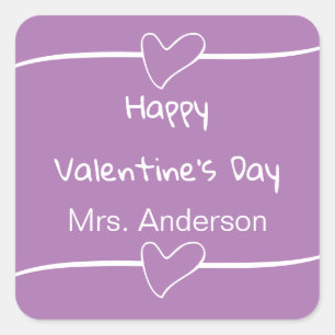 Happy Valentine's Day Lavender White Teacher Name Quadratischer Aufkleber