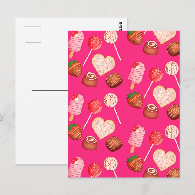 Happy Valentine's Day Leckereien und Candy Muster Postkarte (Vorne/Hinten)