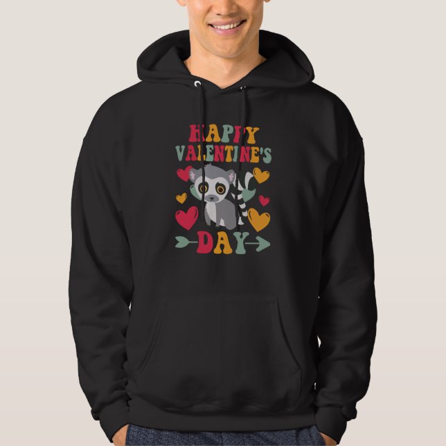 Happy Valentines Day Lemur Heart Love Groovy Hoodie (Vorderseite)