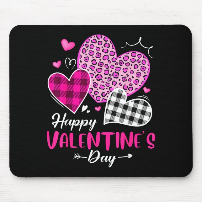 Happy Valentine's Day Leopard And Plaid Hearts Gir Mousepad (Vorne)