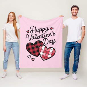 Happy Valentines Day Leopard Karierte Liebe Herz Fleecedecke