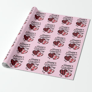 Happy Valentines Day Leopard Karierte Liebe Herz Geschenkpapier
