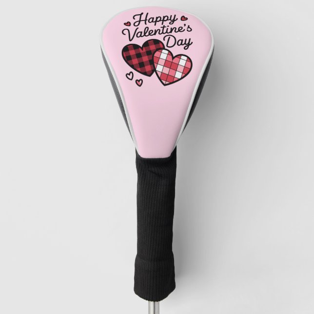 Happy Valentines Day Leopard Karierte Liebe Herz Golf Headcover (Vorderseite)