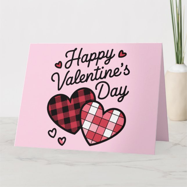 Happy Valentines Day Leopard Karierte Liebe Herz Karte (Vorderseite)
