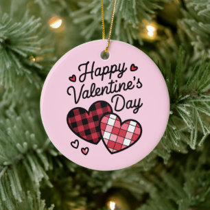 Happy Valentines Day Leopard Karierte Liebe Herz Keramik Ornament