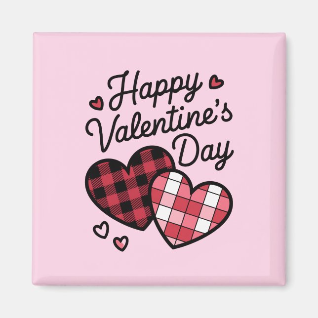 Happy Valentines Day Leopard Karierte Liebe Herz Magnet (Vorne)