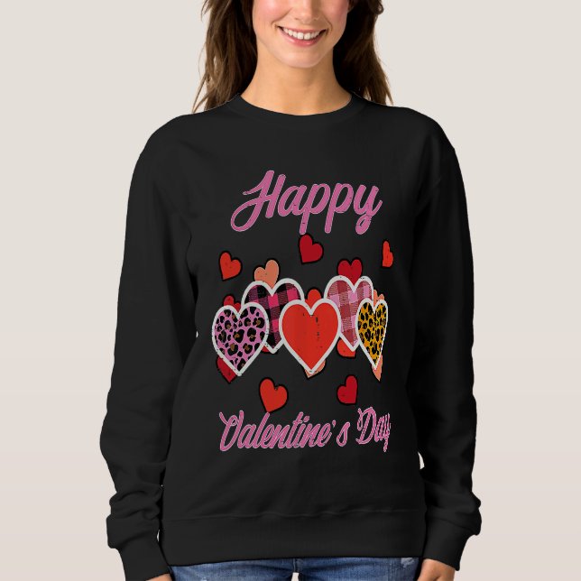 Happy Valentines Day Leopard Plaid Hearts Women Gi Sweatshirt (Vorderseite)