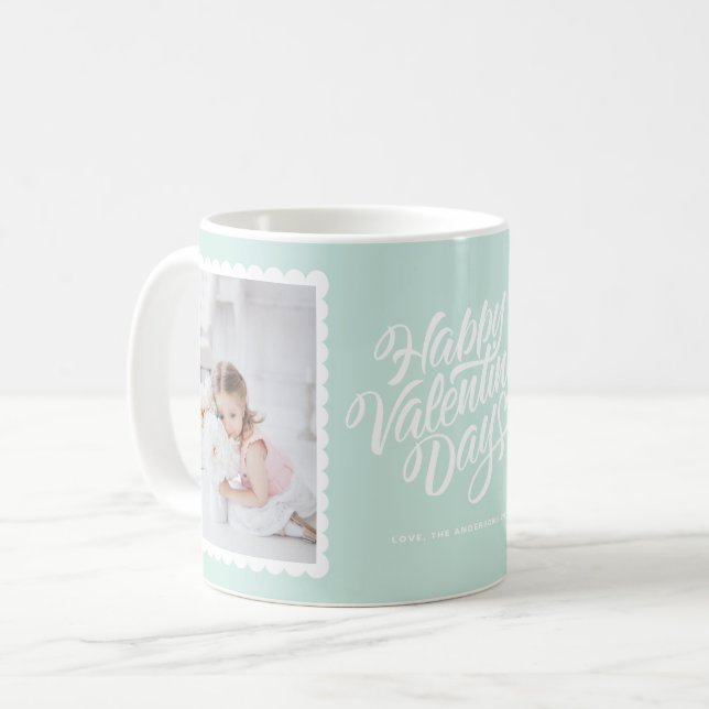 Happy Valentine's Day Lettering Mint Foto Collage Kaffeetasse (Vorderseite Links)
