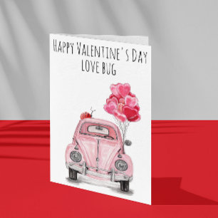 Happy Valentine's Day Liebe Bug Pink Car Balloons Karte