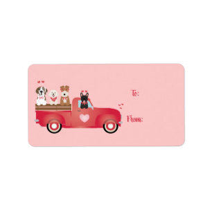 Happy Valentines Day Lieferwagen LKW Liebe Hunde Adressaufkleber