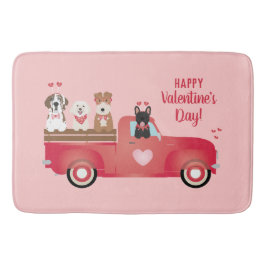 Happy Valentines Day Lieferwagen LKW Liebe Hunde Badematte