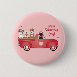 Happy Valentines Day Lieferwagen LKW Liebe Hunde Button