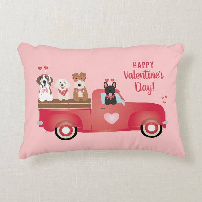 Happy Valentines Day Lieferwagen LKW Liebe Hunde Dekokissen (Vorderseite)