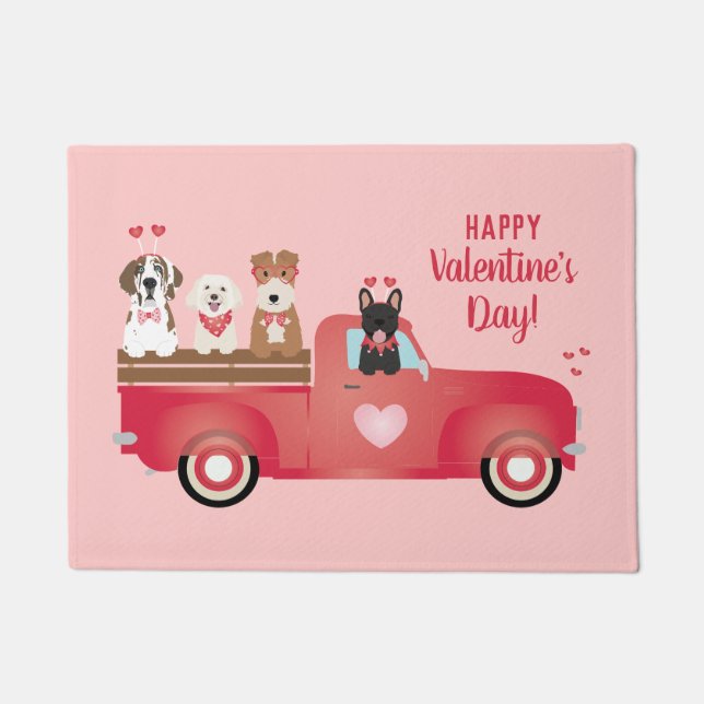 Happy Valentines Day Lieferwagen LKW Liebe Hunde Fußmatte (Vorderseite)
