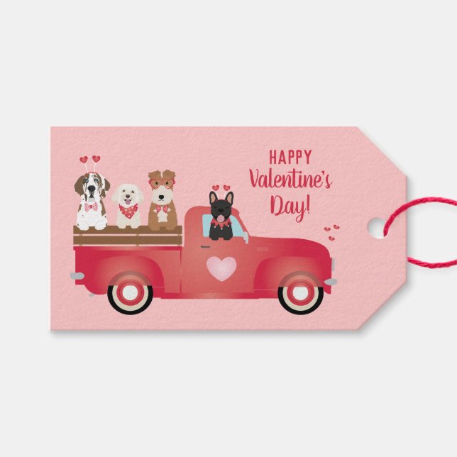 Happy Valentines Day Lieferwagen LKW Liebe Hunde Geschenkanhänger (Vorderseite (Horizontal))