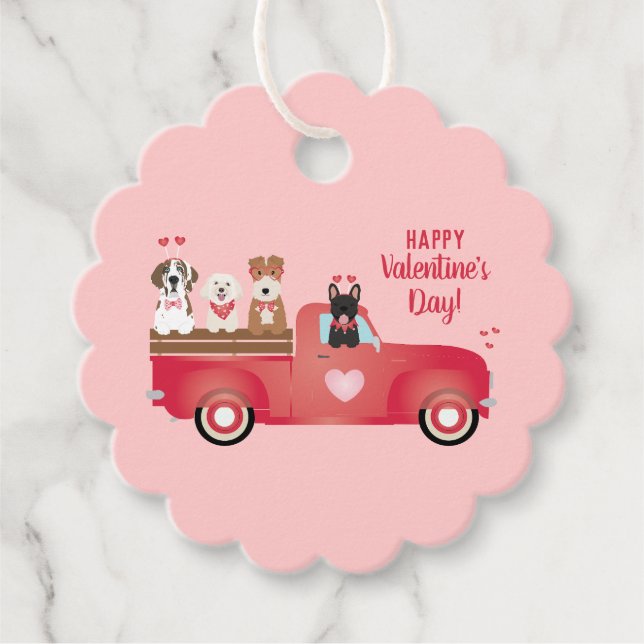 Happy Valentines Day Lieferwagen LKW Liebe Hunde Geschenkanhänger (Vorderseite)