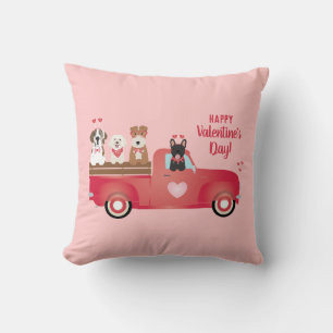 Happy Valentines Day Lieferwagen LKW Liebe Hunde Kissen