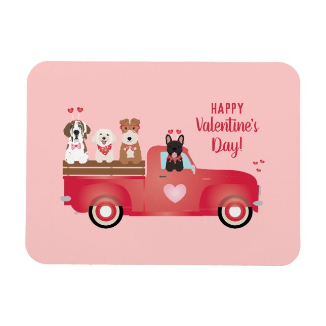 Happy Valentines Day Lieferwagen LKW Liebe Hunde Magnet (Horizontal)