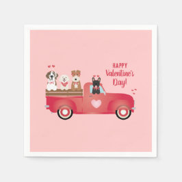 Happy Valentines Day Lieferwagen LKW Liebe Hunde Serviette