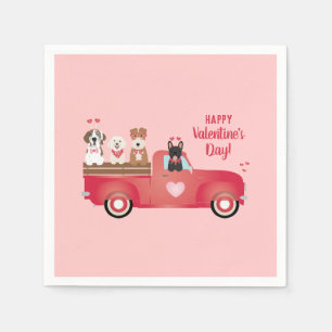 Happy Valentines Day Lieferwagen LKW Liebe Hunde Serviette