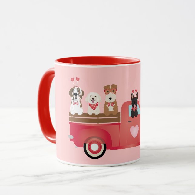 Happy Valentines Day Lieferwagen LKW Liebe Hunde Tasse (Vorderseite Links)