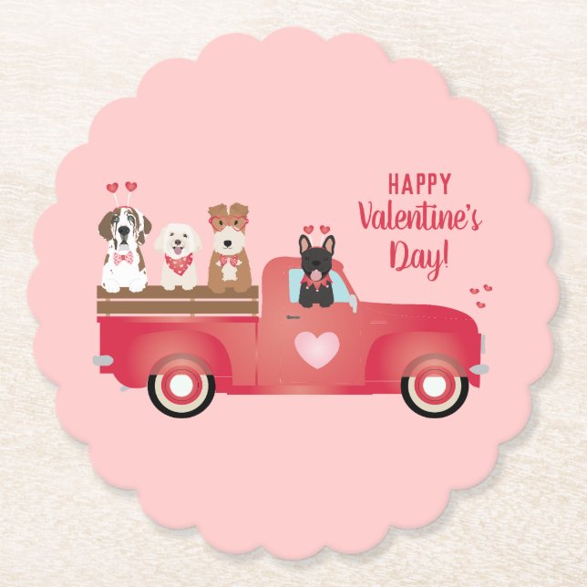 Happy Valentines Day Lieferwagen LKW Liebe Hunde Untersetzer (Vorderseite)