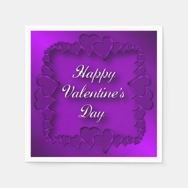 Happy Valentine's Day Lila Hearts Napkins Serviette (Vorderseite)