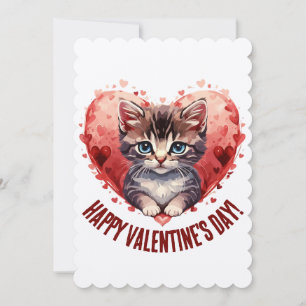 Happy Valentine's Day Little Kitten with Heart Feiertagskarte