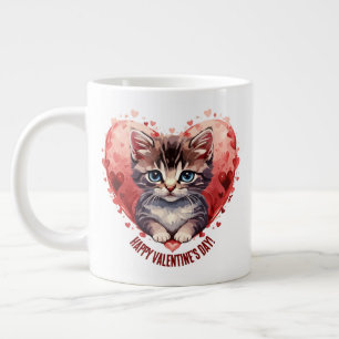 Happy Valentine's Day Little Kitten with Heart Jumbo-Tasse