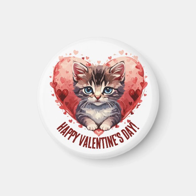 Happy Valentine's Day Little Kitten with Heart Magnet (Vorne)