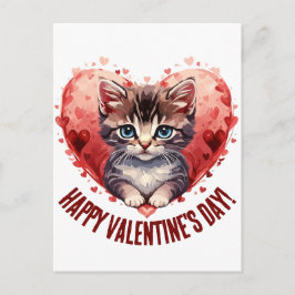 Happy Valentine's Day Little Kitten with Heart Postkarte
