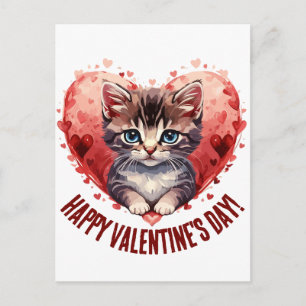 Happy Valentine's Day Little Kitten with Heart Postkarte