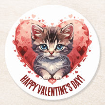 Happy Valentine's Day Little Kitten with Heart