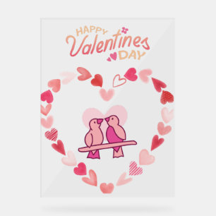 Happy Valentines Day Love Birds Rosa Herzklopfen Acrylschild