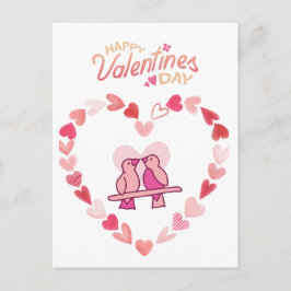 Happy Valentines Day Love Birds Rosa Herzklopfen Feiertagspostkarte