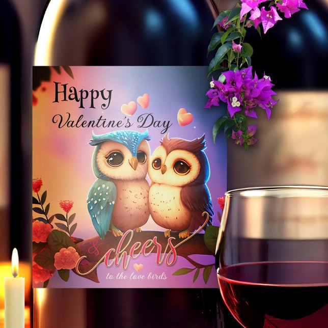 Happy Valentine's Day Love Birds Weinetikett (Von Creator hochgeladen)