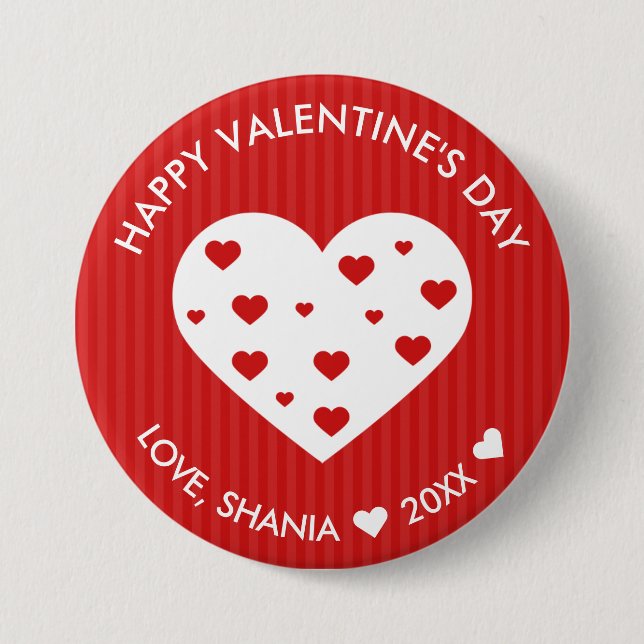 Happy Valentine's Day Lovely Red White Hearts Button (Vorderseite)