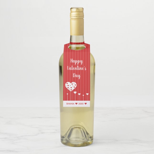 Happy Valentine's Day Lovely Red White Hearts Flaschenanhänger (Auf Flasche)