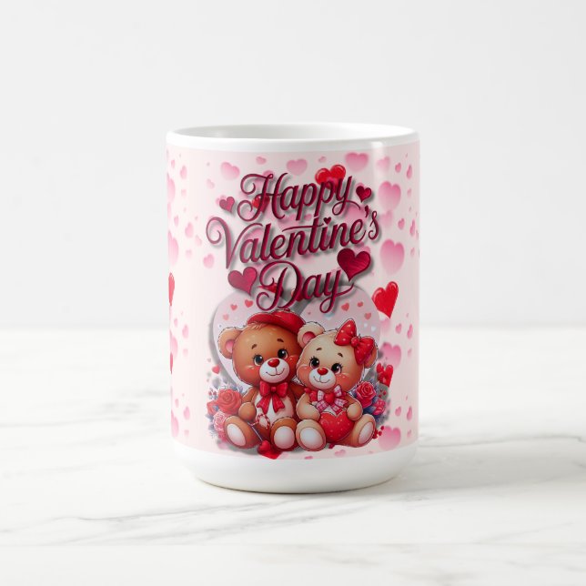 Happy Valentine's Day Loving Teddy Bear Couple Kaffeetasse (Mittel)
