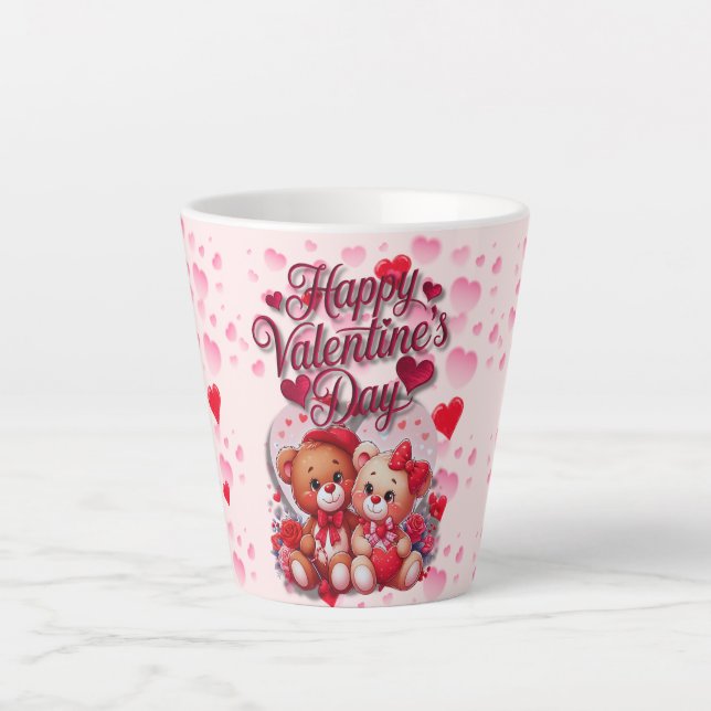 Happy Valentine's Day Loving Teddy Bear Couple Milchtasse (Vorderseite)