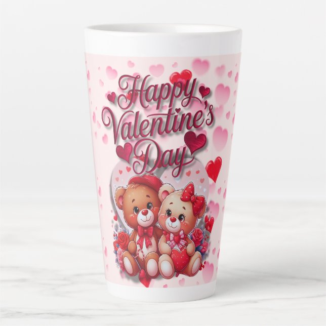 Happy Valentine's Day Loving Teddy Bear Couple Milchtasse (Vorderseite)