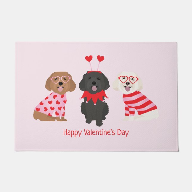 Happy Valentines Day Maltipoo Hunde Fußmatte (Vorderseite)
